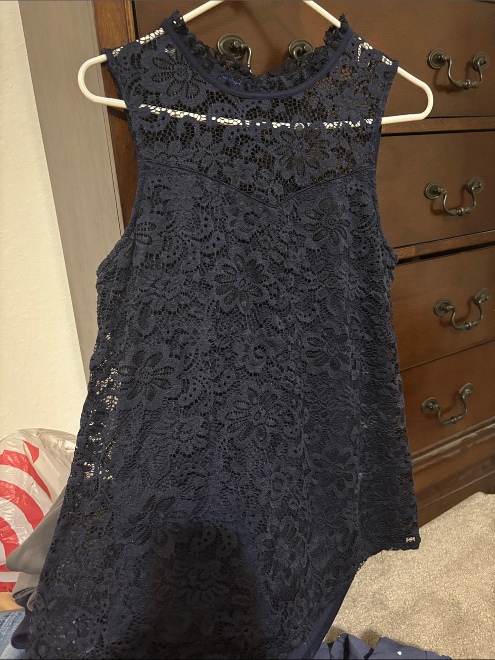 Women Navy Lace Sleeveless shirt